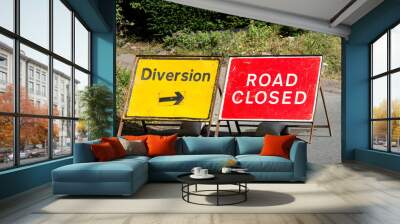 Road closed diversion signs in the UK Wall mural