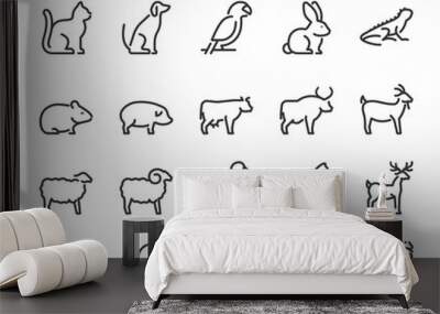 Animals, bold line icons Wall mural