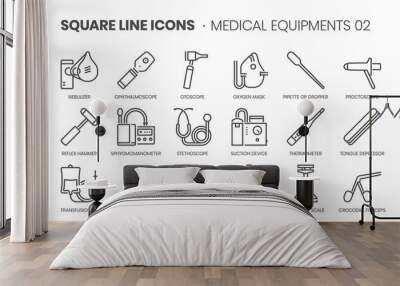 Medical equipments, square line vector icon set. Wall mural