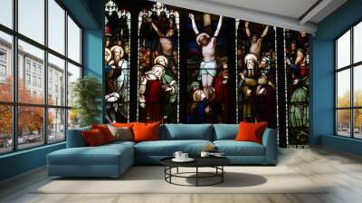 Crucifixion of Jesus in stained glass Wall mural