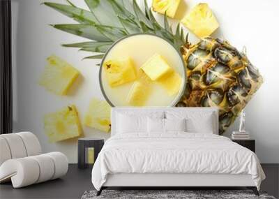 A refreshing pineapple coconut water with chunks of pineapple and a light, tropical flavor, isolated white background Wall mural