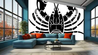 Lobster and shell illustration, marine life icon design Wall mural