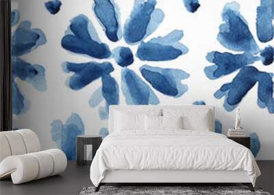 Indigo navy blue pattern abstract grunge and splash watercolor beautiful shibori tie dye paint Texture decoration on white background Wall mural