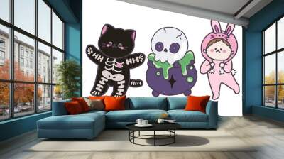 Isolated elements illustration cute fantasy magic doodle character halloween , day of the death festival celebrate Wall mural