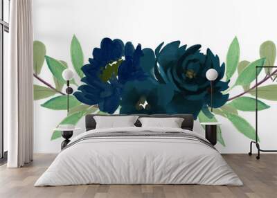 watercolor flora bohemian vintage rose peony abstract flower arrangement and leaf  with feather  hand paint Wall mural