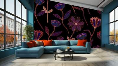 seamless dark floral watercolor pattern Wall mural