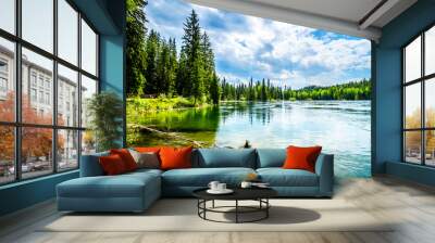 Clearwater Lake in Wells Gray Provincial Park, British Columbia, Canada . The lake is high up in the Cariboo Mountains and feeds the Clearwater River and then the Thompson River Wall mural