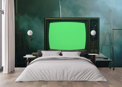 antique Retro old television with chroma key green screen Wall mural