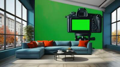 DSLR Camera on Tripod with Chroma Key Green Screen Wall mural