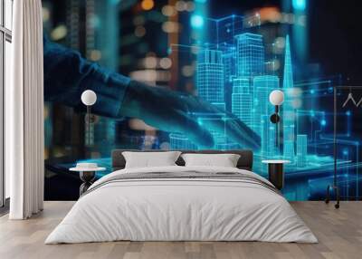 modern buildings hologram on tablet. Wall mural