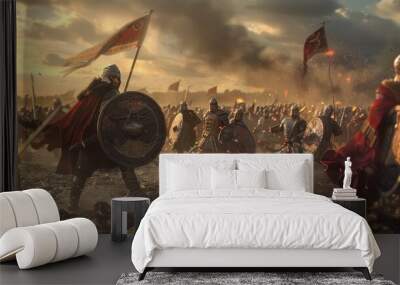 Vikings fighting on the battlefield, epic battle scene 3D digital art style Wall mural