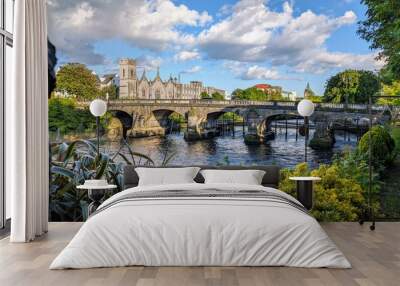 Galway city, buildings and architecture, Salmon Weir bridge, cityscape background, Irish landmarks, Ireland	 Wall mural