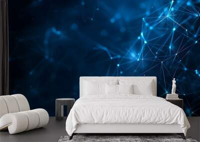 Abstract Blue Background with Interconnected Lines and Glowing Dots, Creating a Network Effect, Perfect for Technology or Digital Art Wall mural