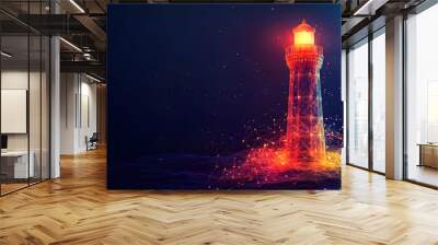 Abstract Lighthouse with Glowing Lines in a Dark Blue Background Wall mural