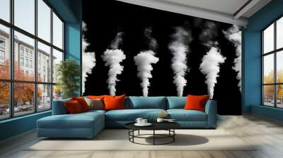 Collection of White Smoke Plumes Rising Upward Against a Black Background - Graphic Design Elements for Digital Art and Design Wall mural