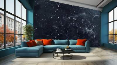 Dark Scratched Surface Texture with White Marks, Grunge Background for Design and Decoration Wall mural