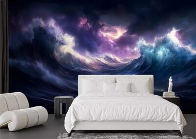 Ocean Waves Crashing Under a Dramatic Purple Sky Abstract Background Animation Wall mural