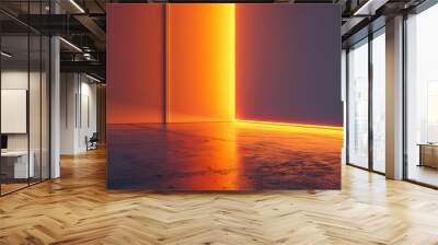 Orange and Purple Walls with a Glowing Line on the Floor, Minimalist Background Wall mural