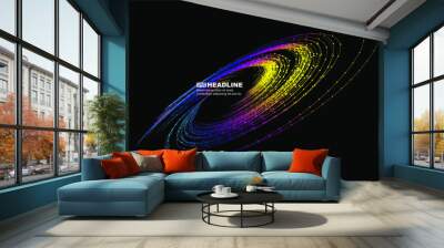 Colorful dot line particle swirl, internet technology big data background. Wall mural