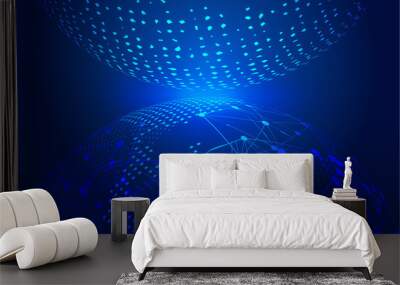 Dot line links earth luminescence technology background, blue technology effects of earth elements Wall mural