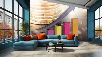 Gold COINS stacked on credit CARDS, economic growth, financial growth concept creative map Wall mural