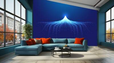 Line particles converge in the shape of snow and ice peaks Internet technology background. Wall mural