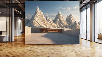 Modern architecture brick square and Chinese classical abstract layer by layer mountain peaks Wall mural