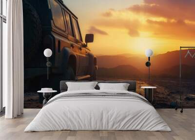 off road vehicle in mountains Wall mural