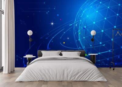 Point and line links, digital earth to construct the abstract vector background of the orbit of stars in the universe Wall mural