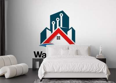 wave house logo vector with techno building touch, element, icon, and template for company Wall mural