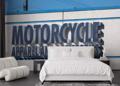 Motorcycle apparel and accessories signage on the exterior of a motorbike shop  Wall mural