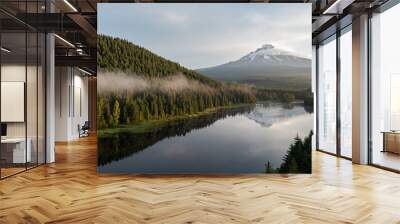 Mount Hood and Trillium Lake in Oregon. High quality aerial drone picture for download Wall mural