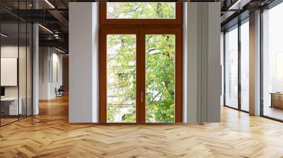 View of a wooden window from the inside Wall mural