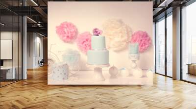 blue cake on a fancy decor Wall mural