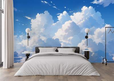 Clouds and bright blue sky cartoon or anime background Wall mural