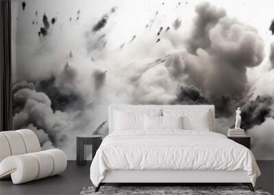 An Explosion of Smoke and Debris, Exploding from Demolition, White Background,  Generative AI Wall mural