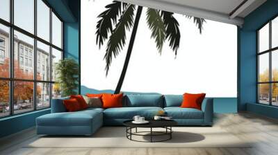 This illustration showcases a cheerful beach setting featuring palm trees, gentle waves, and a vibrant blue sky, inviting you to relax and enjoy a vacation getaway Wall mural