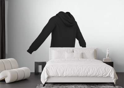 Blank black hoodie man and woman sportwear jacket empty print design mockup isolated sweatshirt oversized template back left perspective 3d rendering image Wall mural