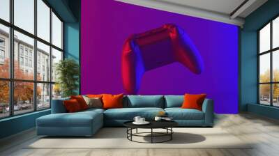 Neon light luxury style game console controller in red purple and bleu gradient colour free standing 3d illustration isometric back camera Wall mural