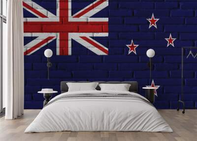 New Zealand country national flag painting on old brick textured wall with cracks and concrete concept 3d rendering image realistic background banner Wall mural