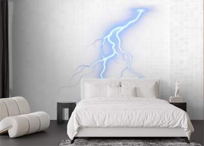 Blue lightning, thunderstorm isolated on transparent background Wall mural