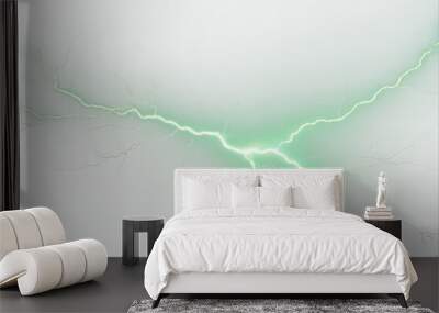 Green lightning bolt strike isolated on transparent background Wall mural