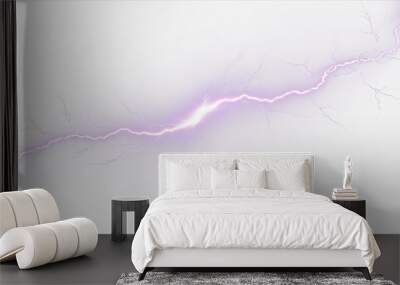 Purple lightning bolt strike set. Thunderstorm light effect  on transparent background Wall mural