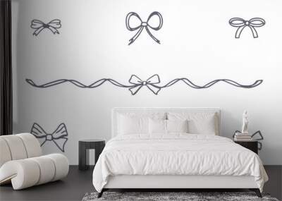 Set of bows on white background. Outline vector with ribbons and ties. Wall mural