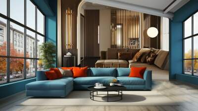 Modern living room with elegant art deco interior design, creating a sophisticated home ambiance with luxurious decor elements Wall mural