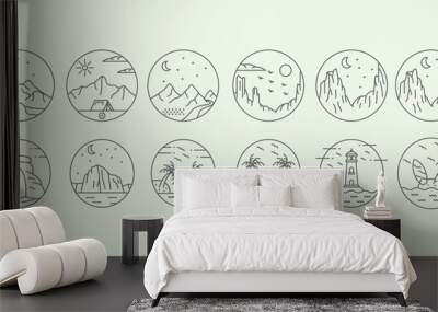 set natural adventure logo design minimalist illustration line art icon Wall mural