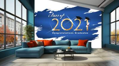 Class of 2021 Vector text for graduation gold design, congratulation event, T-shirt, party, high school or college graduate. Lettering for greeting, invitation card	 Wall mural