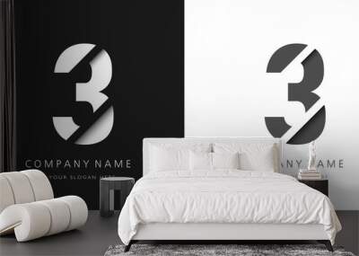 three number modern logo broken design Wall mural