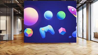 3d neon gradient object collection Wall mural