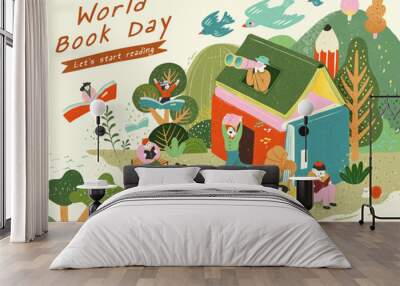 Adorable people on World book day Wall mural